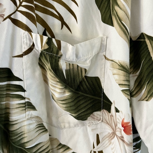 Paradise Bay Vintage Men’s Hawaiian Aloha Shirt M White Green Floral - Picture 10 of 13